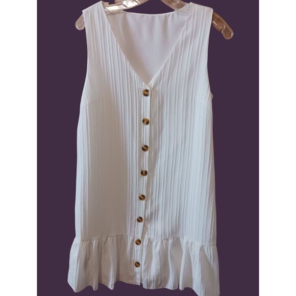 Sleeveless  Button-Down Mini Dress With Ruffle Casual Dress Fashion Size Large - Picture 3 of 9
